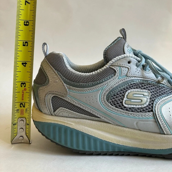 Skechers Womens Shape Ups 12320 Silver Blue Casual Shoes Sneakers Sz 8 Leather - Picture 13 of 13